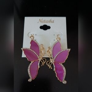 Natasha Rhinestone Fuchsia Butterfly Earrings